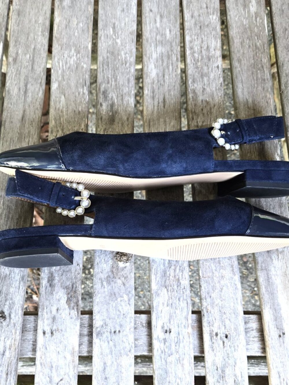 TALBOTS Edison Navy Blue Suede Patent Leather Slingbacks Flats 8.5 - Picture 3 of 4